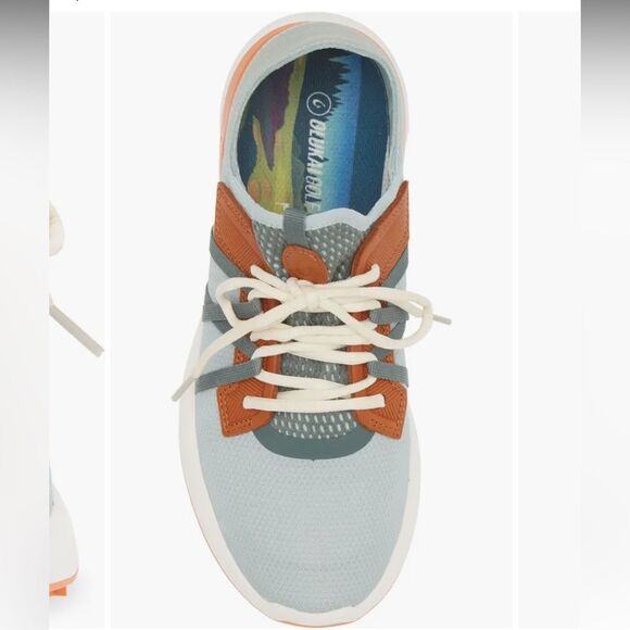 OluKai Manele Golf Shoe Pale Moss/Molten Orange 11.5 - Picture 9 of 10